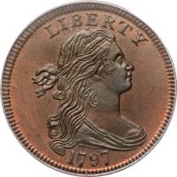 obverse of 1 Cent - Draped Bust Cent (1796 - 1807) coin with KM# 22 from United States. Inscription: LIBERTY 1796