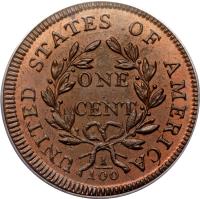 reverse of 1 Cent - Draped Bust Cent (1796 - 1807) coin with KM# 22 from United States. Inscription: UNITED STATES OF AMERICA ONE CENT 1 100