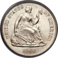 obverse of 1/2 Dime - Seated Liberty Half Dime (1860 - 1873) coin with KM# 91 from United States. Inscription: UNITED STATES OF AMERICA LIBERTY 1860