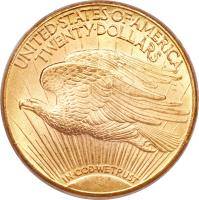 reverse of 20 Dollars - Saint-Gaudens Double Eagle; With motto (1908 - 1933) coin with KM# 131 from United States. Inscription: UNITED · STATES · OF · AMERICA TWENTY · DOLLARS IN · GOD · WE · TRUST