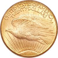 United States coin 20 Dollars - Saint-Gaudens Double Eagle; With motto (1908 - 1933) reverse reverse of 20 Dollars - Saint-Gaudens Double Eagle; With motto (1908 - 1933) coin with KM# 131 from United States. Inscription: UNITED · STATES · OF · AMERICA TWENTY · DOLLARS IN · GOD · WE · TRUST
