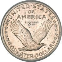reverse of 1/4 Dollar - Standing Liberty Quarter; Breast exposed (1916 - 1917) coin with KM# 141 from United States. Inscription: UNITED STATES OF AMERICA E PLURIBUS UNUM QUARTER DOLLAR