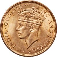 obverse of 1 Cent - George VI (1937 - 1947) coin with KM# 21 from Belize. Inscription: · GEORGE VI KING AND EMPEROR OF INDIA