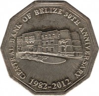 obverse of 1 Dollar - Elizabeth II - 30 years of the Central Bank of Belize (2012) coin with KM# 136 from Belize. Inscription: CENTRAL BANK OF BELIZE 30TH ANNIVERSARY 1982-2012