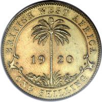 reverse of 1 Shilling - George V (1920 - 1936) coin with KM# 12a from British West Africa. Inscription: BRITISH WEST AFRICA . 19 26 . 0NE SHILLING