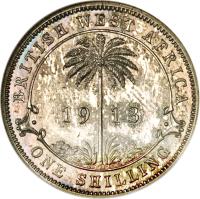reverse of 1 Shilling - George V (1913 - 1920) coin with KM# 12 from British West Africa. Inscription: BRITISH WEST AFRICA . 19 14 . ONE SHILLING