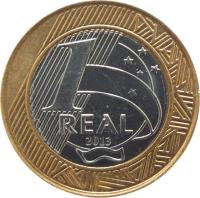 reverse of 1 Real (2002 - 2014) coin with KM# 652a from Brazil. Inscription: 1 REAL 2003