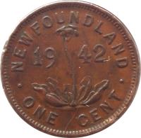 Canadian provinces coin 1 Cent - George VI (1938 - 1947) reverse reverse of 1 Cent - George VI (1938 - 1947) coin with KM# 18 from Canadian provinces. Inscription: NEWFOUNDLAND 1947 ONE CENT C
