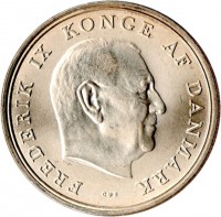 Denmark coin 5 Kroner - Frederik IX - Wedding of Anne-Marie (1964) obverse obverse of 5 Kroner - Frederik IX - Wedding of Anne-Marie (1964) coin with KM# 854 from Denmark. Inscription: FREDERIK IX KONGE AF DANMARK