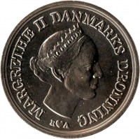 Denmark coin 10 Kroner - Margrethe II - Crown Prince´s Birthday (1986) obverse obverse of 10 Kroner - Margrethe II - Crown Prince´s Birthday (1986) coin with KM# 865 from Denmark. Inscription: MARGRETHE II DANMARKS DRONNING