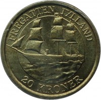 reverse of 20 Kroner - Margrethe II - Fregatten Jylland - 4'th Portrait (2007) coin with KM# 920 from Denmark. Inscription: FREGATTEN JYLLAND 20 KRONER