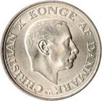 obverse of 2 Kroner - Christian X - King´s Birthday (1945) coin with KM# 836 from Denmark. Inscription: CHRISTIAN X KONGE AF DANMARK N♥S