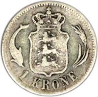 Denmark coin 1 Krone - Christian IX (1875 - 1898) reverse reverse of 1 Krone - Christian IX (1875 - 1898) coin with KM# 797 from Denmark. Inscription: 1 KRONE