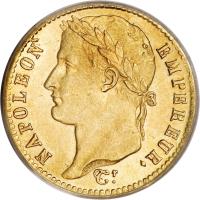 France coin 20 Francs - Napoleon I (1809 - 1814) obverse obverse of 20 Francs - Napoleon I (1809 - 1814) coin with KM# 695 from France. Inscription: NAPOLEON EMPEREUR.