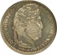 obverse of 25 Centimes - Louis-Philippe (1845 - 1848) coin with KM# 755 from France. Inscription: LOUIS PHILIPPE I ROI DES FRANÇAIS