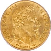 France coin 5 Francs - Napoleon III (1862 - 1869) obverse obverse of 5 Francs - Napoleon III (1862 - 1869) coin with KM# 803 from France. Inscription: NAPOLEON III EMPEREUR BARRE