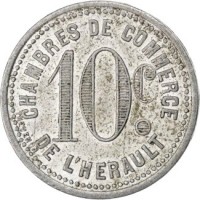 France coin 10 Centimes - Hérault (1921 - 1924) reverse reverse of 10 Centimes - Hérault (1921 - 1924) coin from France. Inscription: CHAMBRES DE COMMERCE 10 c. DE L'HERAULT