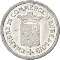 France coin 5 Centimes - Eure (1922) obverse obverse of 5 Centimes - Eure (1922) coin from France. Inscription: CHAMBRE DE COMMERCE D'RURE & LOIR