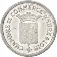 obverse of 5 Centimes - Eure (1922) coin from France. Inscription: CHAMBRE DE COMMERCE D'RURE & LOIR