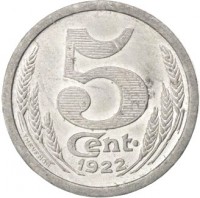 reverse of 5 Centimes - Eure (1922) coin from France. Inscription: 5 CENT. 1922