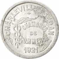 obverse of 10 Centimes - Charleville (1921) coin from France. Inscription: CHARLEVILLE & SEDAN CHAMBRES DE COMMERCE 1921