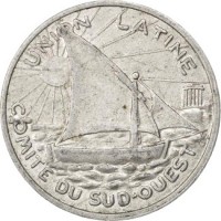 obverse of 25 Centimes - Toulouse (1922) coin from France. Inscription: UNION LATINE COMITE DU SUD-OUEST