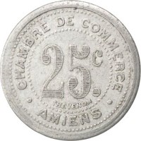 reverse of 25 Centimes - Amiens (1920 - 1922) coin from France. Inscription: CHAMBRE DE COMMERCE 25c THEVENON AMIENS