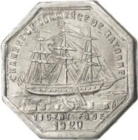 France coin 10 Centimes - Bayonne (1920) obverse obverse of 10 Centimes - Bayonne (1920) coin from France. Inscription: CHAMBRE DE COMMERCE DE BAYONNE VIGENT FIDE 1920