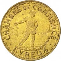 obverse of 1 Franc - Evreux (1922) coin from France. Inscription: CHAMBRE DE COMMERCE · EVREUX ·