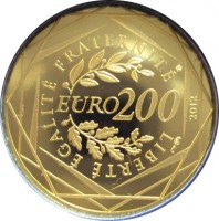France coin 200 Euro - French Regions - 2'nd Type (2012) reverse reverse of 200 Euro - French Regions - 2'nd Type (2012) coin with KM# 2074 from France. Inscription: EURO 200 LIBERTÉ ÉGALITÉ FRATERNITÉ 2012