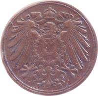 Germany coin 1 Pfennig - Wilhelm II - Large eagle (1890 - 1916) obverse obverse of 1 Pfennig - Wilhelm II - Large eagle (1890 - 1916) coin with KM# 10 from Germany. Inscription: A A