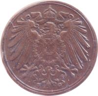 obverse of 1 Pfennig - Wilhelm II - Large eagle (1890 - 1916) coin with KM# 10 from Germany. Inscription: A A