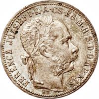 obverse of 1 Forint - Franz Joseph I (1882 - 1890) coin with KM# 469 from Hungary. Inscription: · FERENCZ JÓZSEF I · K · A · CS · · S M · H · S · D · O · AP · KIR · K · B ·