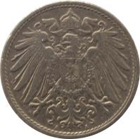 Germany coin 10 Pfennig - Wilhelm II - Large eagle (1890 - 1916) obverse obverse of 10 Pfennig - Wilhelm II - Large eagle (1890 - 1916) coin with KM# 12 from Germany. Inscription: A A