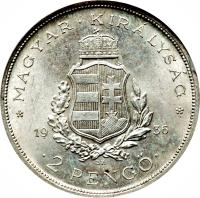 Hungary coin 2 Pengő - Miklós Horthy - Death of Liszt (1936) obverse obverse of 2 Pengő - Miklós Horthy - Death of Liszt (1936) coin with KM# 515 from Hungary.
