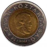 Hungary coin 100 Forint - Lajos Kossuth (2002) obverse obverse of 100 Forint - Lajos Kossuth (2002) coin with KM# 760 from Hungary. Inscription: MAGYAR KÖZTÁRSASÁG 2002 KOSSUTH 1802-1894