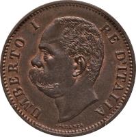 obverse of 5 Centesimi - Umberto I (1895 - 1900) coin with KM# 31 from Italy. Inscription: UMBERTO I RE D'ITALIA SPERANZA