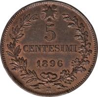 reverse of 5 Centesimi - Umberto I (1895 - 1900) coin with KM# 31 from Italy. Inscription: 5 CENTESIMI 1895 R