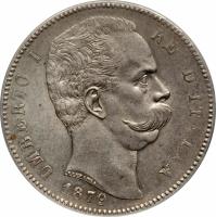 Italy coin 5 Lire - Umberto I (1878 - 1879) obverse obverse of 5 Lire - Umberto I (1878 - 1879) coin with KM# 20 from Italy. Inscription: UMBERTO I RE D'ITALIA 1879