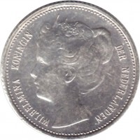 obverse of 10 Cents - Wilhelmina (1898 - 1901) coin with KM# 119 from Netherlands. Inscription: WILHELMINA KONINGIN DER NEDERLANDEN