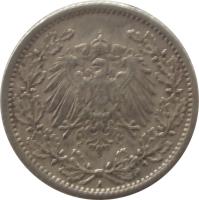 Germany coin 1/2 Mark - Wilhelm II - Small shield (1905 - 1919) obverse obverse of 1/2 Mark - Wilhelm II - Small shield (1905 - 1919) coin with KM# 17 from Germany. Inscription: A