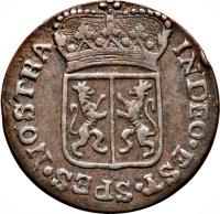 Netherlands East Indies coin 1 Duit - Gelderland (1731 - 1806) obverse obverse of 1 Duit - Gelderland (1731 - 1806) coin with KM# 50 from Netherlands East Indies. Inscription: IN DEO .EST.SPES.NOSTRA