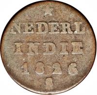 Netherlands East Indies coin 1/2 Stuiver - Willem I - Surabaya; NEDERL INDIE (1821 - 1826) reverse reverse of 1/2 Stuiver - Willem I - Surabaya; NEDERL INDIE (1821 - 1826) coin with KM# 285 from Netherlands East Indies. Inscription: NEDERL INDIE 1826