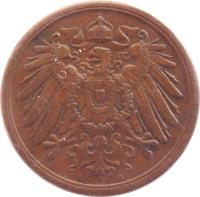 Germany coin 2 Pfennig - Wilhelm II - Large eagle (1904 - 1916) obverse obverse of 2 Pfennig - Wilhelm II - Large eagle (1904 - 1916) coin with KM# 16 from Germany. Inscription: A A