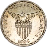 obverse of 1 Peso - U.S. Administration (1903 - 1906) coin with KM# 168 from Philippines. Inscription: UNITED STATES OF AMERICA · 1905 ·