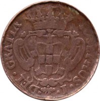 obverse of 10 Réis - José I (1751 - 1776) coin with KM# 243 from Portugal. Inscription: JOSEPHUS I DEI GRATIA