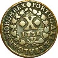 Portugal coin 10 Réis - João V (1737 - 1749) reverse reverse of 10 Réis - João V (1737 - 1749) coin with KM# 227 from Portugal. Inscription: X 1737