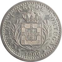 obverse of 100 Réis - Carlos I (1900) coin with KM# 546 from Portugal. Inscription: CARLOS I REI DE PORTUGAL * 1900 *