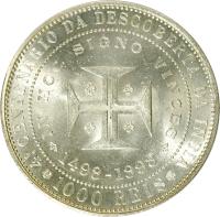 Portugal coin 1000 Réis - Carlos I - Discovery of India (1898) reverse reverse of 1000 Réis - Carlos I - Discovery of India (1898) coin with KM# 539 from Portugal. Inscription: 4º. CENTENARIO DA DESCOBERTA DA INDIA IN HOC SIGNO VINCES 1498-1898 1000 REIS