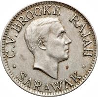 obverse of 10 Cents - Charles Vyner Brooke (1920 - 1934) coin with KM# 16 from Sarawak. Inscription: C.V.BROOKE RAJAH · SARAWAK ·